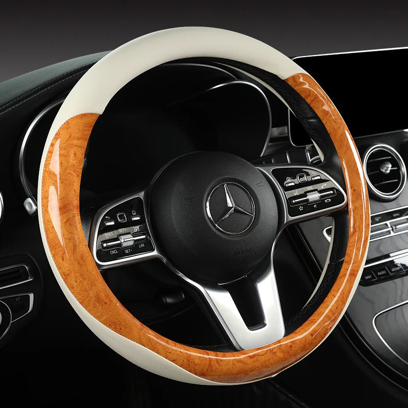 Non-slip and Wear-resistant Universal Car Steering Wheel Cover Spliced with Brightly Leather and Crystal Wood Grain - Tslaup