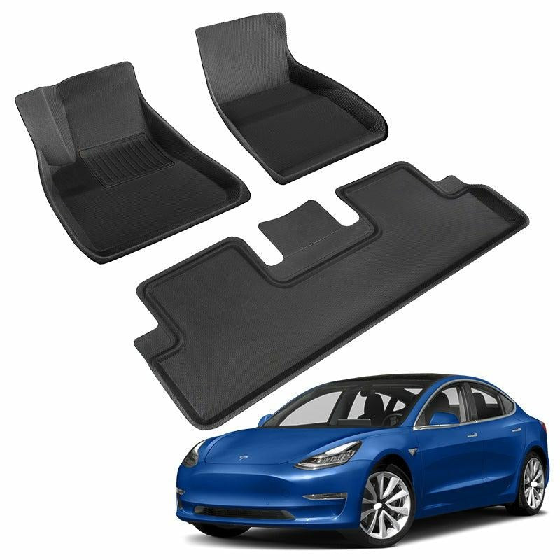 Tesla Model 3 Model Y 2021-2023 Floor Mat Fits Ultimate All Weather Waterproof 3D Floor Liner Full Set Front Rear Interior Mats - Tslaup